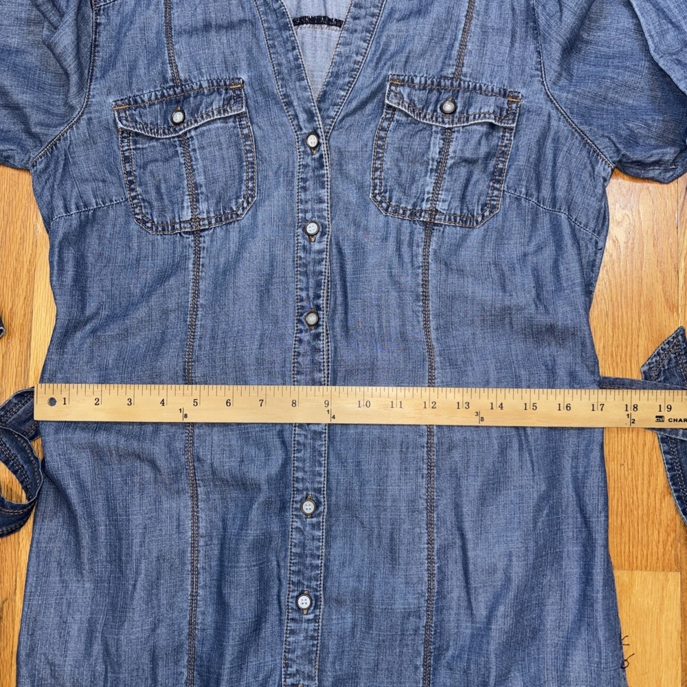 INC Denim Dress 6 Western Cowgirl W/Tie Belt L-sleeve Button Front Indigo Boho - Picture 8 of 11